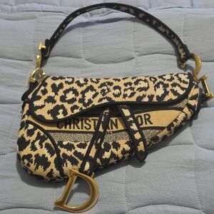 Dior Black and Tan Leopard Saddle Bag